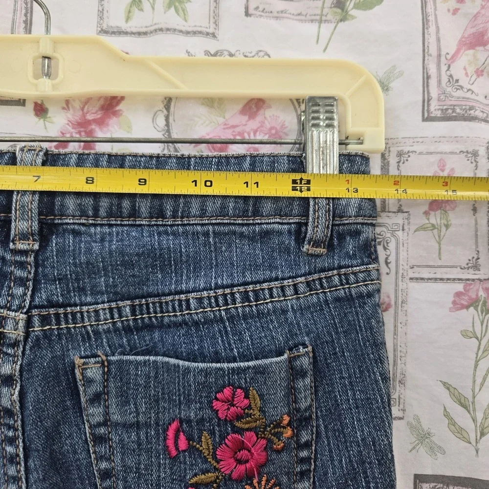 Vintage Y2K Route 66 Denim Bermuda Shorts Embroidered Adjustable Youth Girl's 12